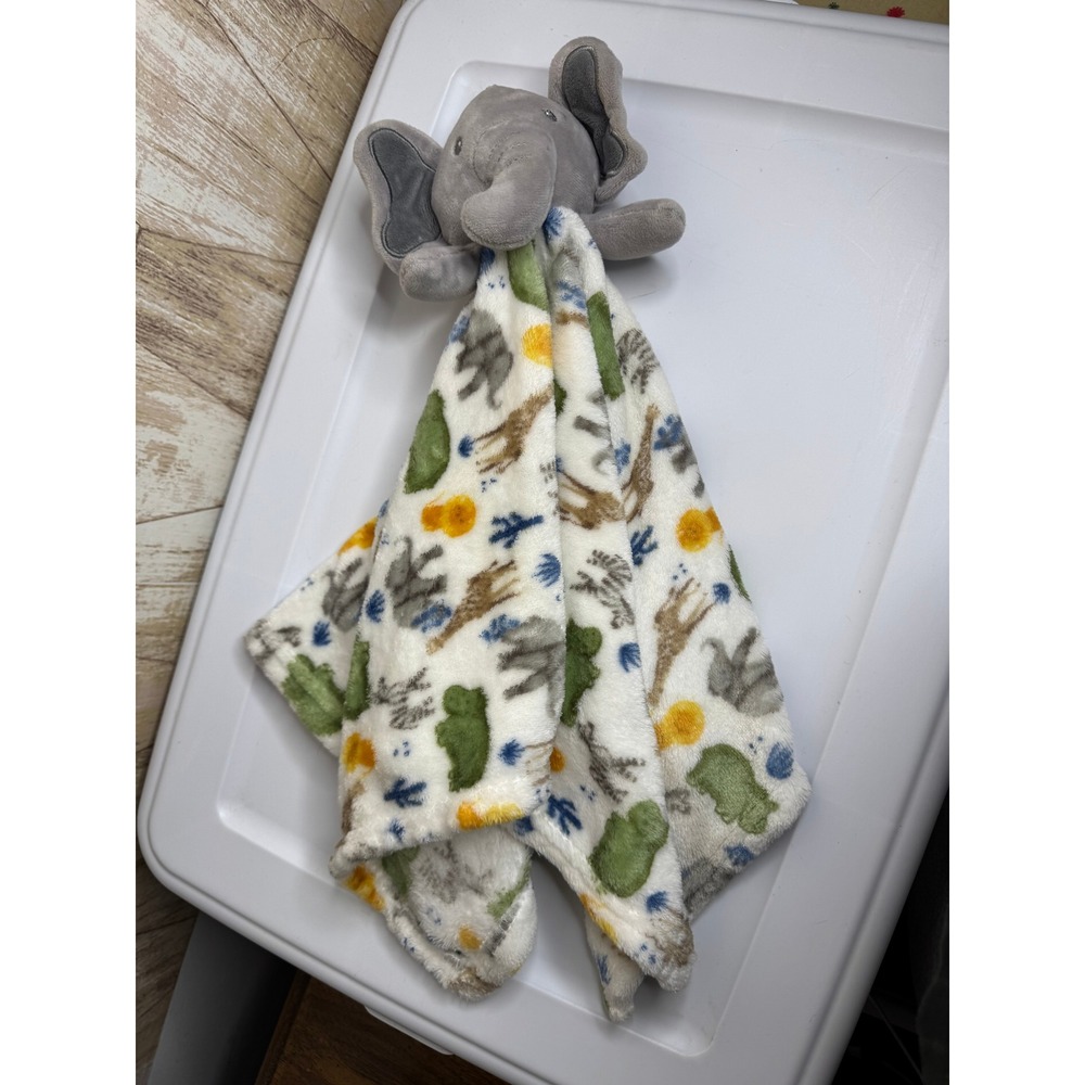 Modern Baby Elephant Security Blanket Lovey Safari Animals Plush